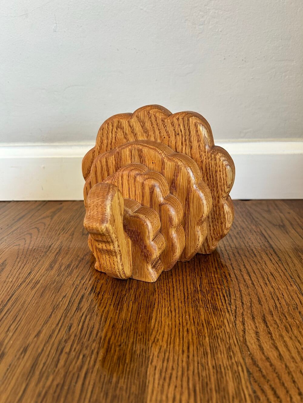 Vintage Carved Solid Oak Turkey Figure | Folk Art Fall Decor